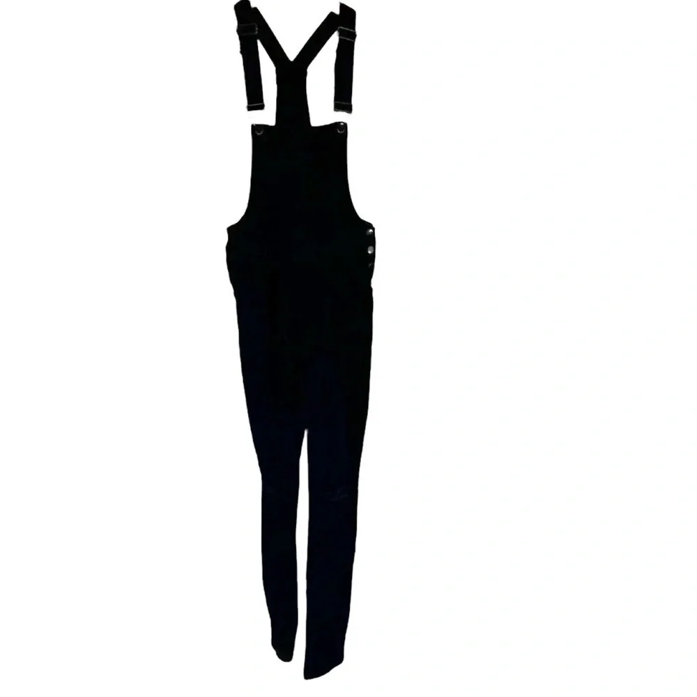 2/$30 American Bazi Size Small Bib Overalls Women Black Distressed Denim Jean